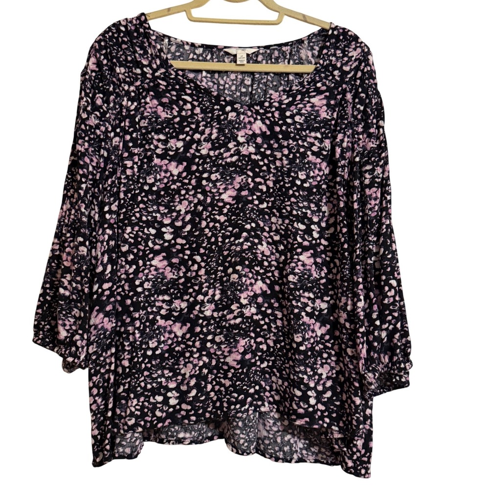 Terra & Sky Black and Pink Floral Print Blouse